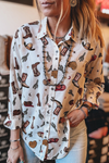 White Boots Cactus Print Button Up Shirt