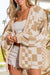 Smoke Gray Colorblock Checked Open Front Knitted Cardigan