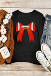 Black Game Day Chenille Bow Patched Drop Shoulder Sweatshirt