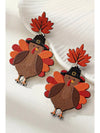 Racing Red Thanksgiving Turkey Maple Leaf Dangle Earrings