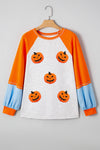 Light Grey Chenille Halloween Pumpkin Patched Patchwork Long Sleeve Top