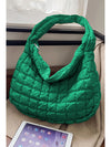 Dark Green Quilted Zipper Large Shoulder Bag