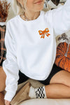 White Cute Halloween Ghost Bow Embroidered Graphic Sweatshirt