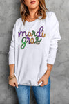 White Sequin mardi gras Graphic Crewneck Pullover Sweatshirt