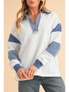 Dark Blue Striped Patchwork Collar Sweatshirt