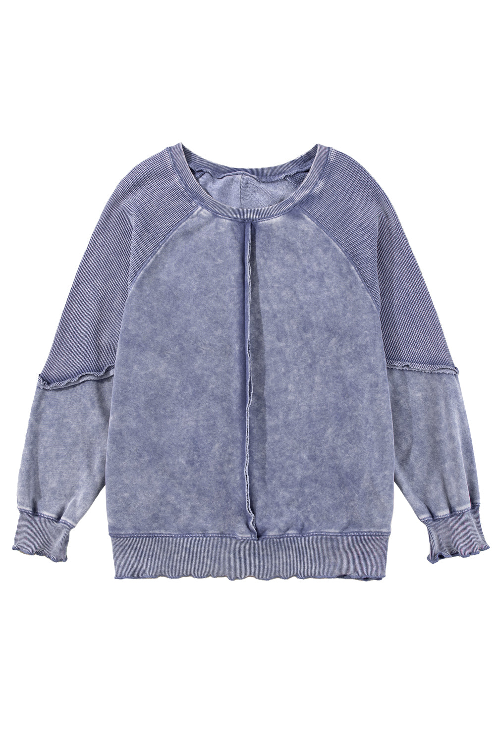 Orchid Petal Waffle Patchwork Raglan Sleeve Exposed Seam Sweatshirt