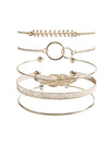 Gold 5Pcs Bohemian Leaf Adjustable Plated Bracelet Set