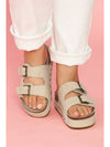 Beige Suede Buckle Decor Corky Platform Slides Shoes