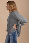Brown Contrast Print Striped Raglan Long Sleeve Loose Top