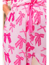 Pink Bow Knot Print Lapel Collar Short Sleeve and Pants Pajamas Set