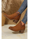 Chestnut Studded Faux Leather Chunky Heel Ankle Boots