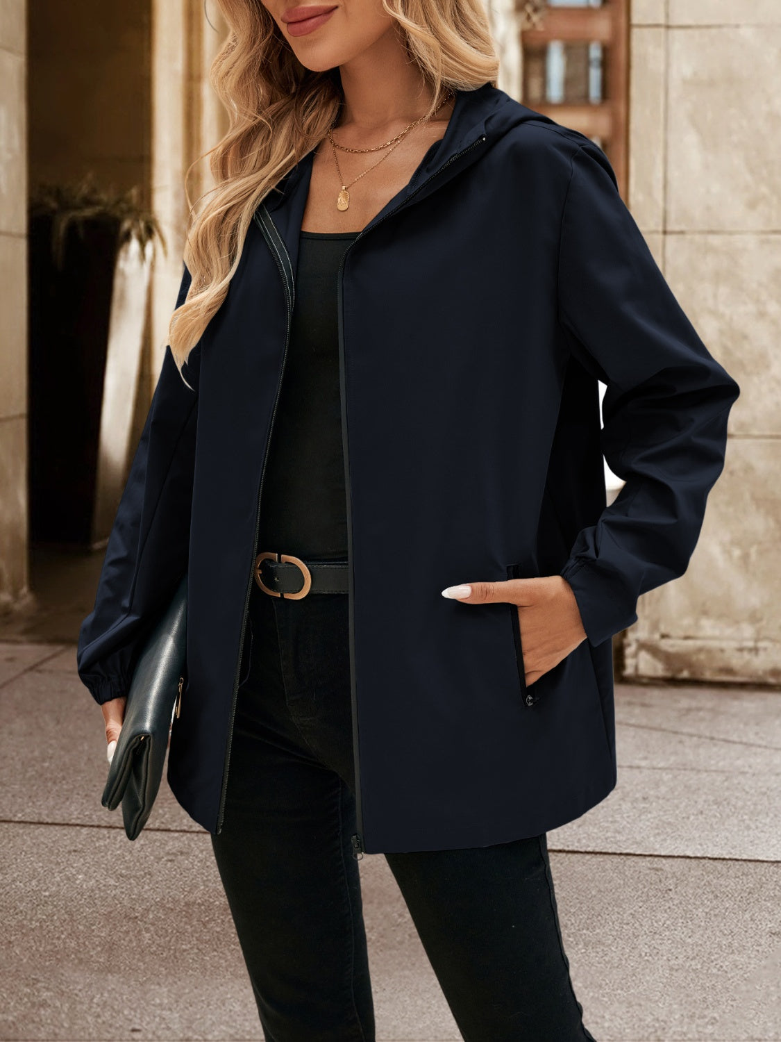 Ivy Lane Pocketed Zip Up Hooded Jacket