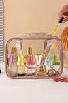 Dark Khaki TRAVEL Chenille Letter Clear Makeup Bag
