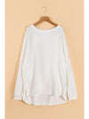 White Solid Color Drop Shoulder Baggy Sweatshirt