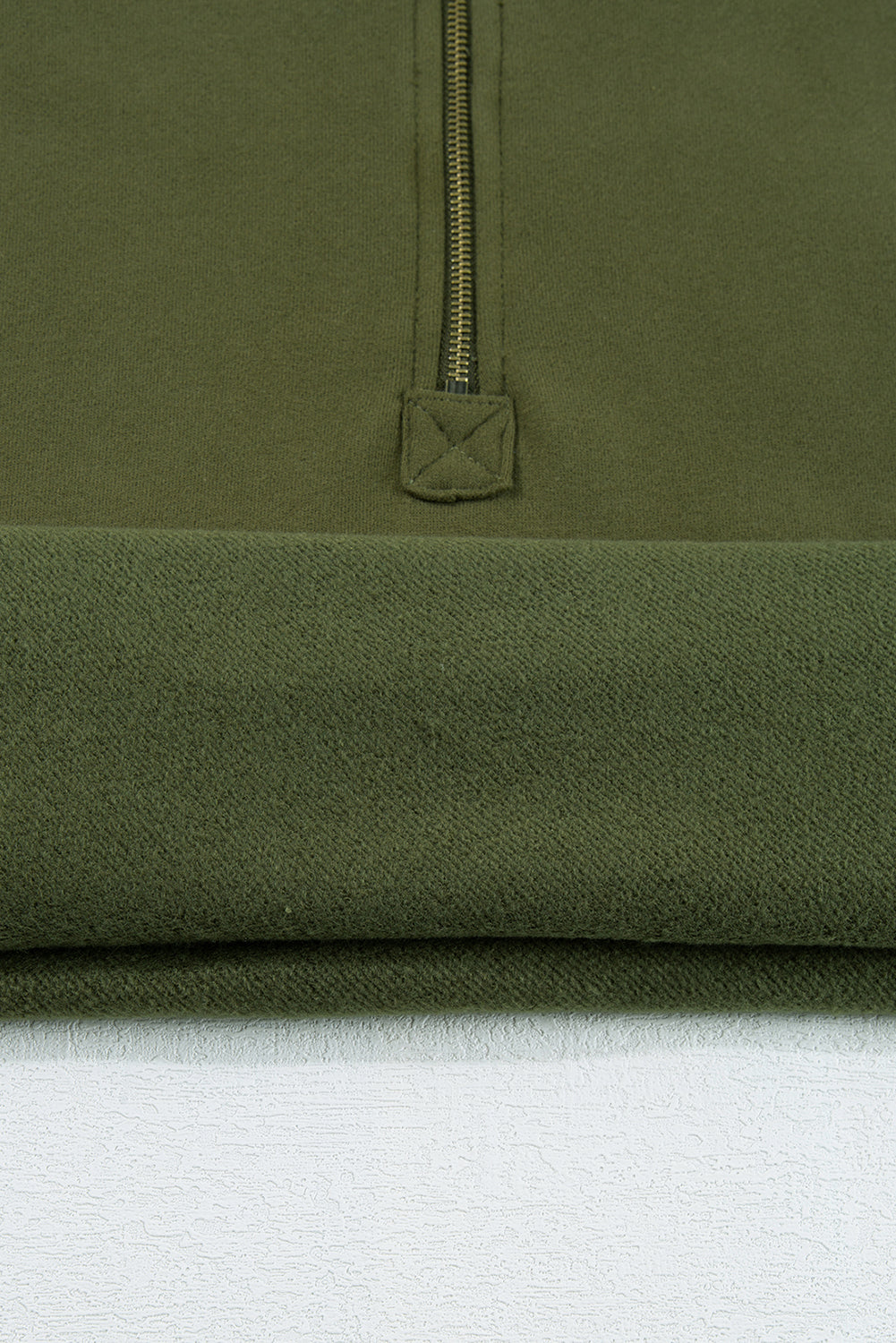 Smoke Green Half Zipper Kangaroo Pockets Drop Shoulder Hoodie