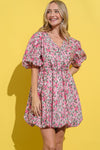 And The Why Full Size Floral Surplice Puff Sleeve Dress - Cocoa Yacht Club