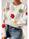 Crochet Flower Round Neck Long Sleeve Sweater