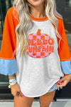 Light Grey HELLO PUMPKIN Patched Graphic Colorblock Raglan Sleeve Top