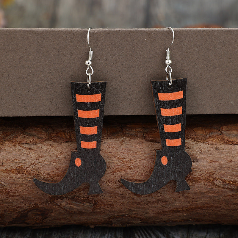 Alloy Wooden Boots Earrings