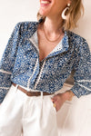 Blue Floral Ric Rac Button Loose Fit Shirt