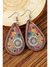 Multicolour Floral Print Contrast Trim Wooden Drop Earrings