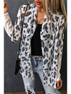 White Leopard Print Casual Open Front Cardigan