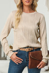 Apricot Wavy Textured Solid Color Drop Shoulder Pullover Top