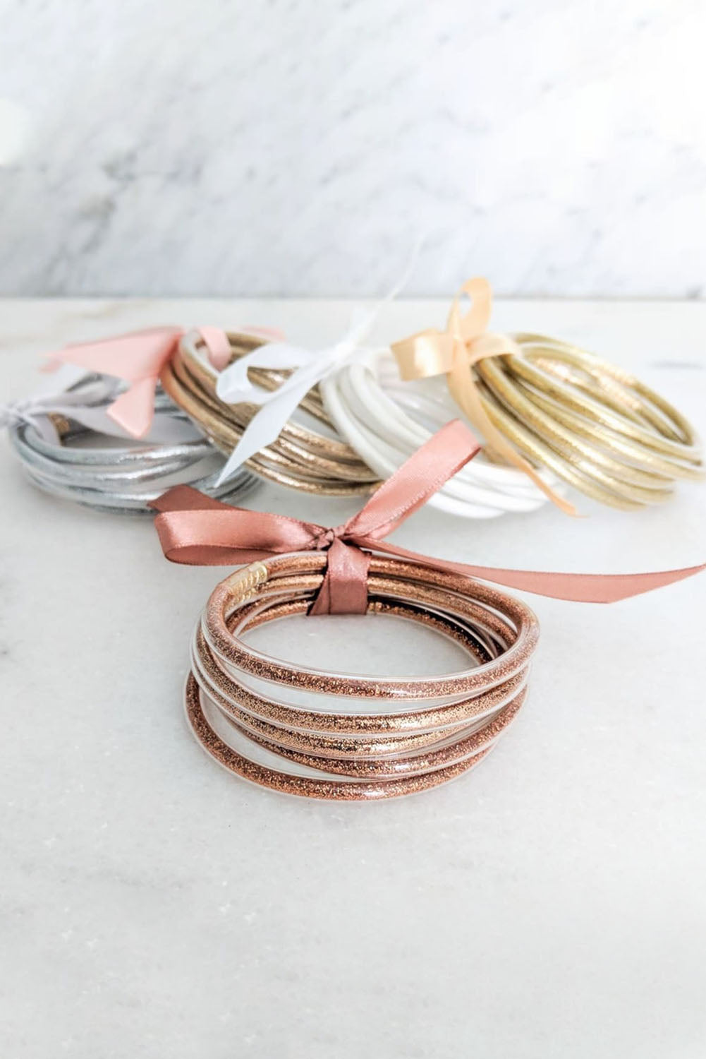 Apricot Glitter Bowknot Layered Jelly Bracelet