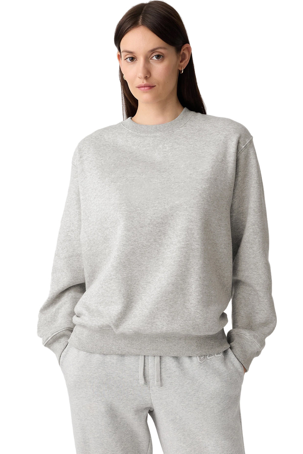 Black Solid Color Drop Shoulder Terry Sweatshirt