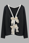 Black Knitted Bow Tie Back Round Neck Long Sleeve Top