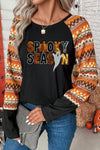 Orange SPOOKY SEASON Sequin Patched Contrast Long Sleeve Top