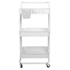 3 Tier Rolling Utility Cart Movable Storage Organizer with Mesh Baskets Lockable Wheels 360 Degree Rotatable Hanging Box Hooks Bedroom Bathroom Kitchen