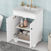 24" Modern Sleek Bathroom Vanity Elegant Ceramic Sink with Solid Wood Frame, Adjustable Shelf