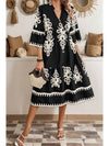 Black Print 3/4 Sleeve Loose Midi Dress