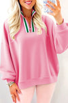 Sachet Pink Pop of Color Collared Patchwork Pullover Sweatshirt