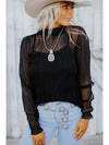 Black Dotty Lace Long Sleeve Mock Neck Sheer Top