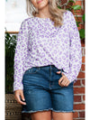 Purple Leopard Print Boat Neck Drop Shoulder Waffle Knit Plus Size Top