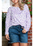 Purple Leopard Print Boat Neck Drop Shoulder Waffle Knit Plus Size Top