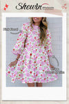 Pink Floral Print Striped Trim Flowy Mini Dress