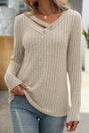 Apricot V-Neck Ribbed Long Sleeve Top