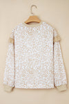 Khaki Ribbed Trim Ruffle Detail Leopard Round Neck Sweatshirt