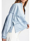 Slit Raw Hem Notched Denim Top