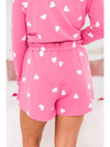 Pink Valentine Heart Print Long Sleeve Top and Shorts Pajama Set