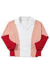 White Striped Color Block Collared V Neck Oversized Sweatshirt