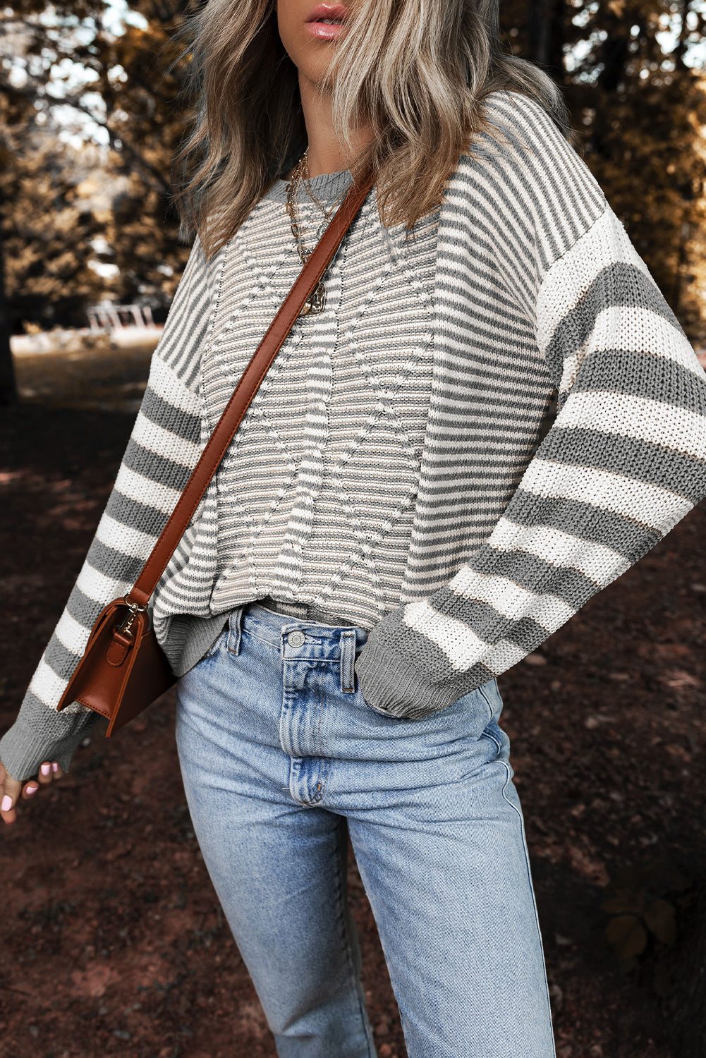 Red Stripe Twisted Knitted Drop Shoulder Sweater