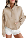 Parchment Quarter Zip Stand Neck Kangaroo Pocket Sweatshirt