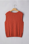 Orange Solid Color Split V Neck Knit Top