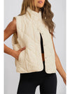 Beige Quilted High Neck Button Up Pocket Vest Coat