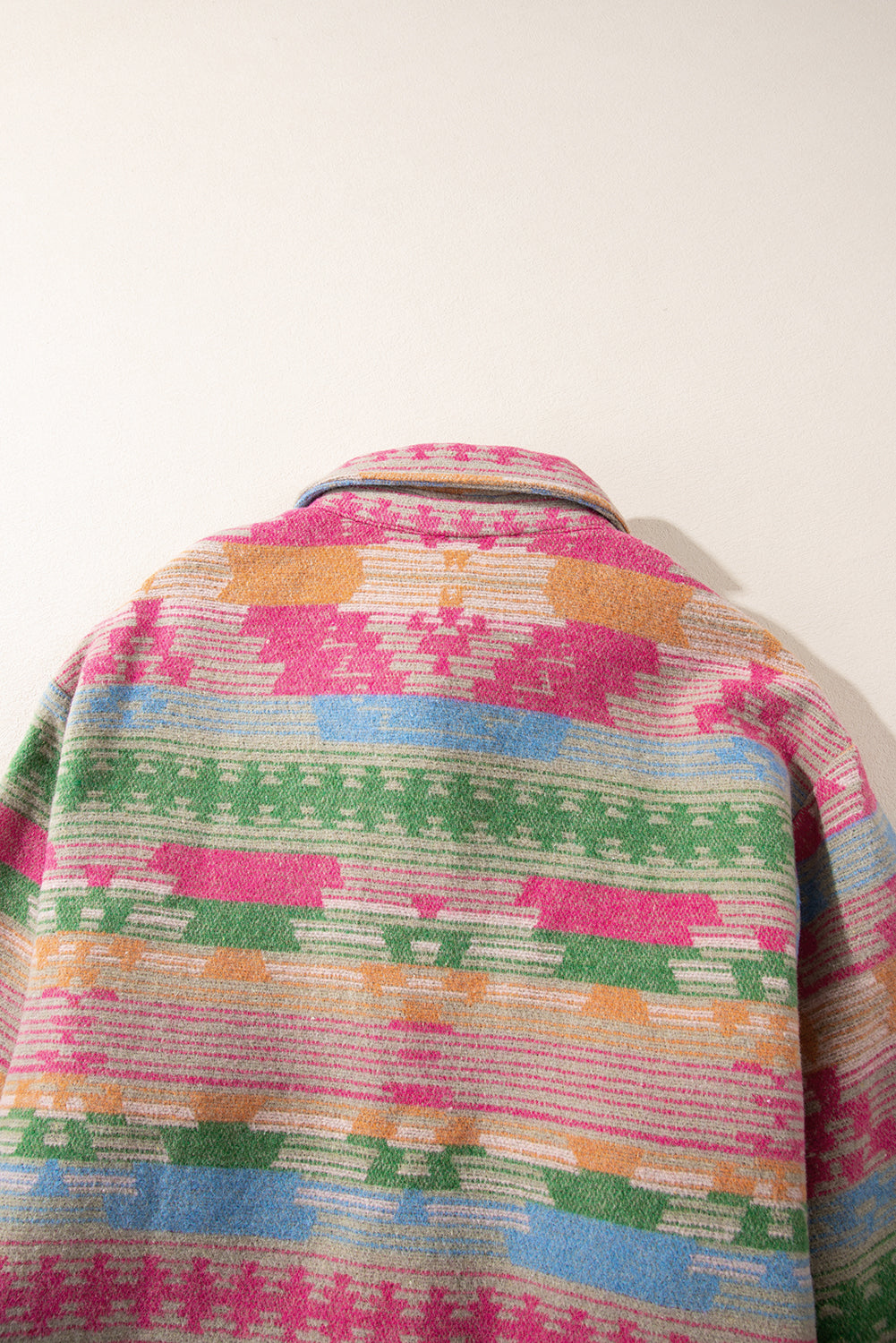 Pink Geometric Print Flap Pocket Plus Size Shacket