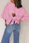 Red Striped Bowknot Backless T-Shirt